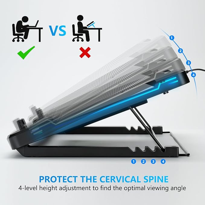 G-STORY Gaming Laptop Cooling Pad with Movable Fan and Automatic Speed Adjustable by Temperature,Music Sync RGB Light,Low Noise Laptop Cooler 3 Speed 1500/1750/2000RPM(140MM) Stand 12â17.3" Notebook