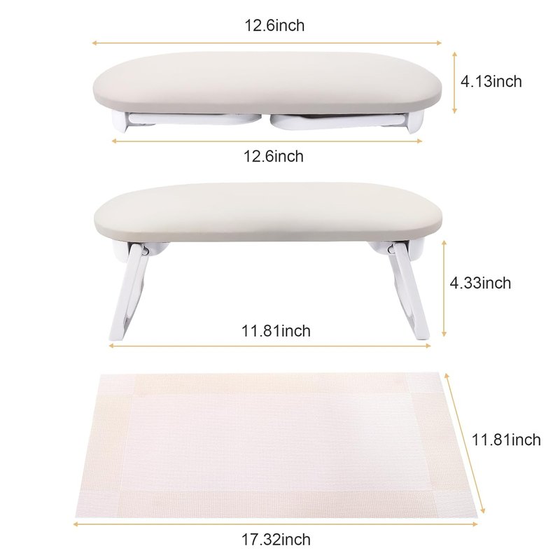Nail Arm Rest - Foldable PU Leather Cushion for Acrylic Nails | Light Gray Hand Holder for Manicure & Pedicure