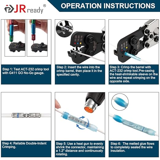 JRready 50 Sets M81824/1-3 Environmental Butt Splice Connectors 16-12 AWG, IP68 Waterproof Heat Shrink Crimp Splice Kit with PVDF & PE Insulation Sleeves for Automotive Marine & Aviation Wiring
