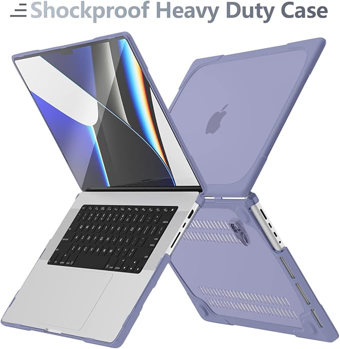 Batianda Heavy Duty Case for New MacBook Pro 16 inch 2026 M5 2024 M4 2023 M3 2021 M2 Pro Max Chip- Ergonomic Foldable Kickstand (Holds 22lbs/Zero Wobble) Matte Rugged Armor Cover, Lavender Grey
