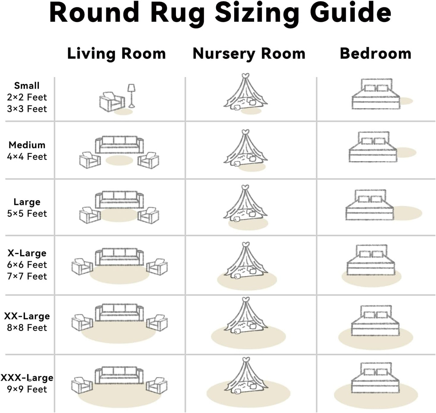 OLANLY Ivory Round Area Rug - Soft, Machine Washable 2 ft Shaggy Carpet for Bedroom & Living Room Decor