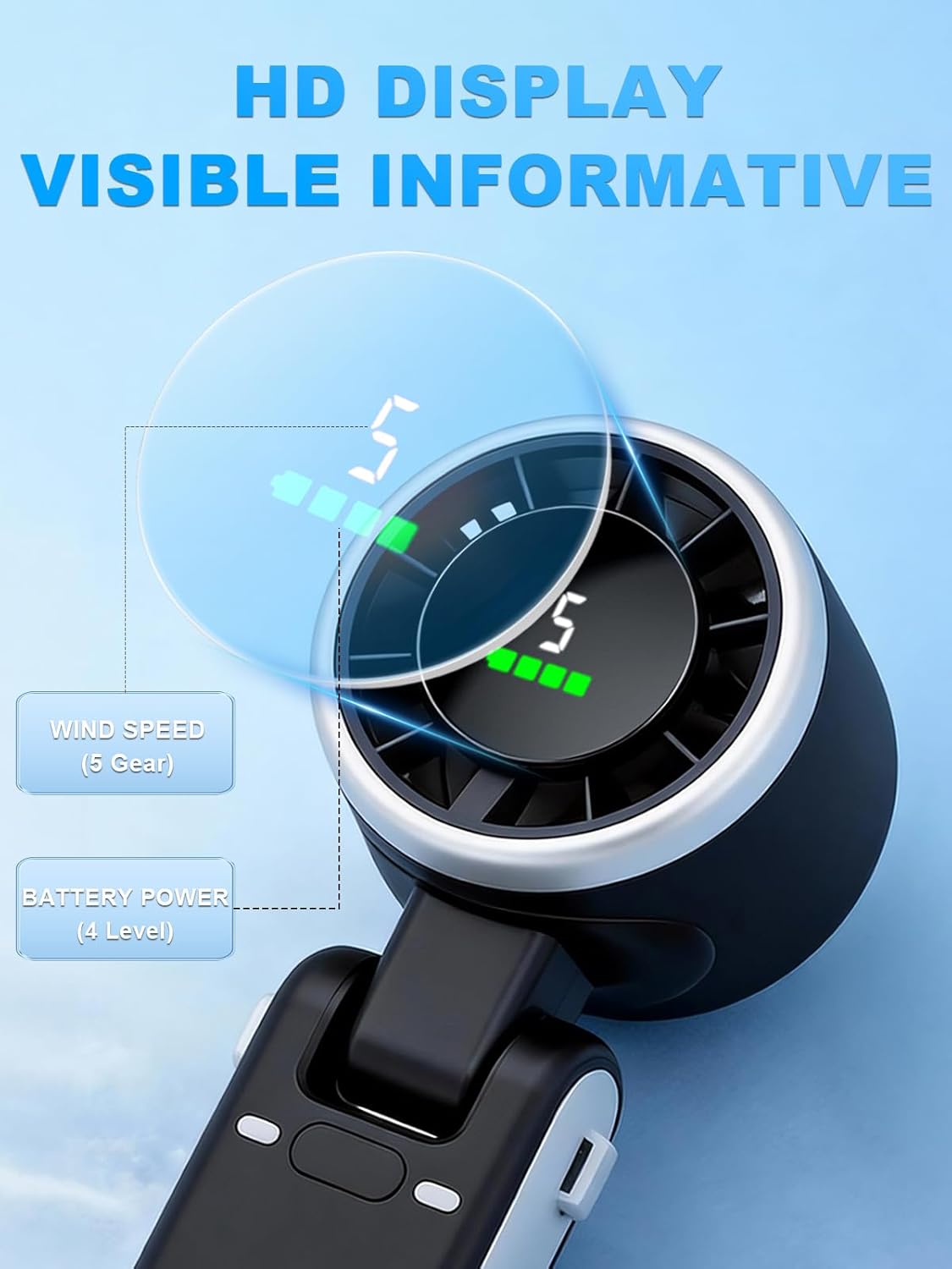 Turbo Fan by Portable Handheld | 5-Speed Battery Operated Cooling Fan | 13-Hour Rechargeable - Black