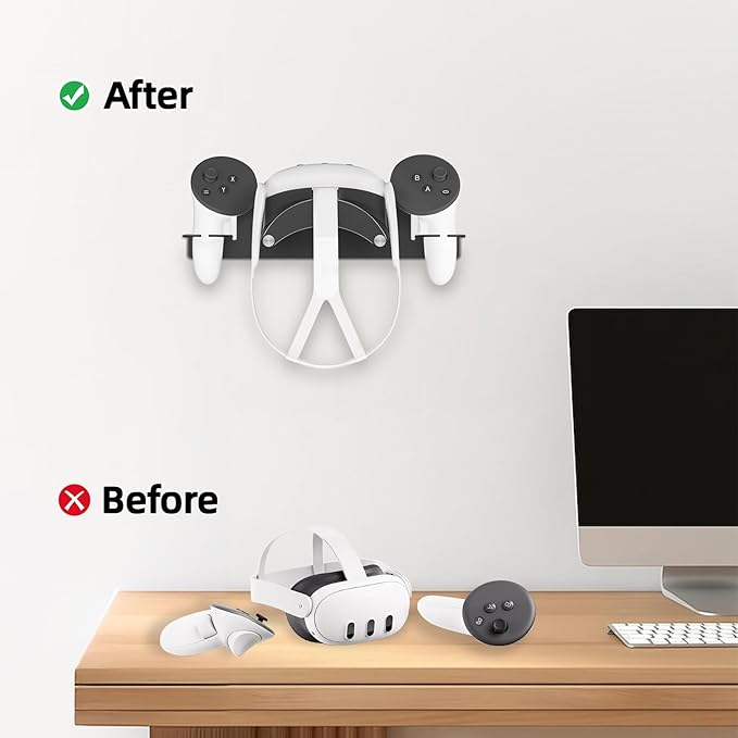 ANSHAWTIY VR Headset Wall Mount Storage Stand Hook Compatible with Meta Quest 3/Meta Quest 3S/Quest Pro/Quest 2 Metal VR Headset Hook Storage Rack Holder(Aluminum Alloy-Black)