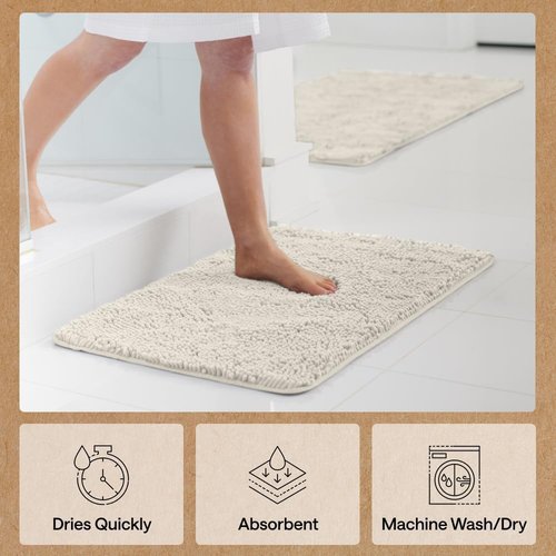 GORILLA GRIP Bath Rug Mat - Soft Absorbent Chenille | Quick-Dry Microfiber, 44x26, Ivory Cream