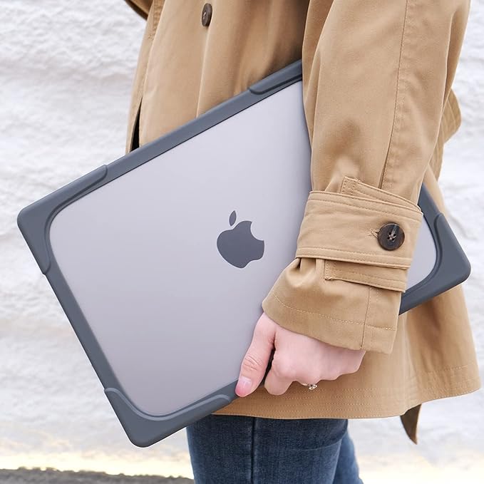 Batianda Heavy Duty Case for New MacBook Pro 16 inch 2026 M5 2024 M4 2023 M3 2021 M2 Pro Max Chip- Ergonomic Foldable Kickstand (Holds 22lbs/Zero Wobble) Matte Translucent Rugged Armor Cover, Gray