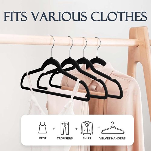 HOUSE DAY Black Velvet Hangers - 60 Pack with Clips for Leggings Organization & Storage