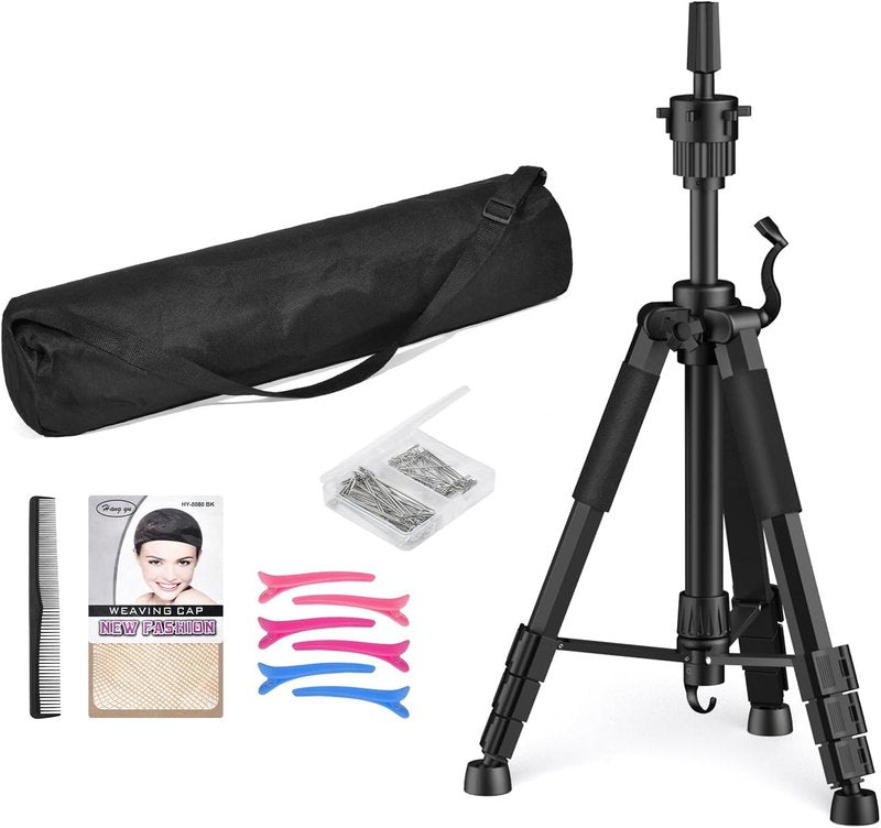 Adjustable Wig Stand Tripod - 54 Inch Heavy Duty Mannequin Head Stand with Non-Slip Base for Cosmetology