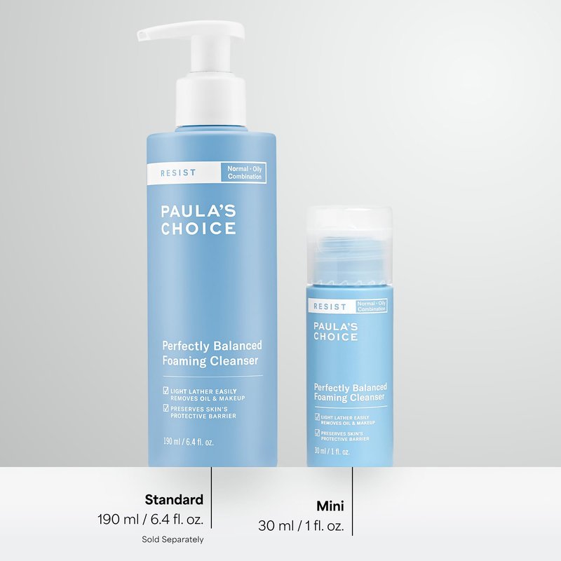 Paula's Choice RESIST Perfectly Balanced Foaming Facial Cleanser, Face Cleanser with Hyaluronic Acid & Aloe, Anti-Aging Face Wash, Large Pores & Oily Skin, Fragrance-Free, 1 Fl Oz