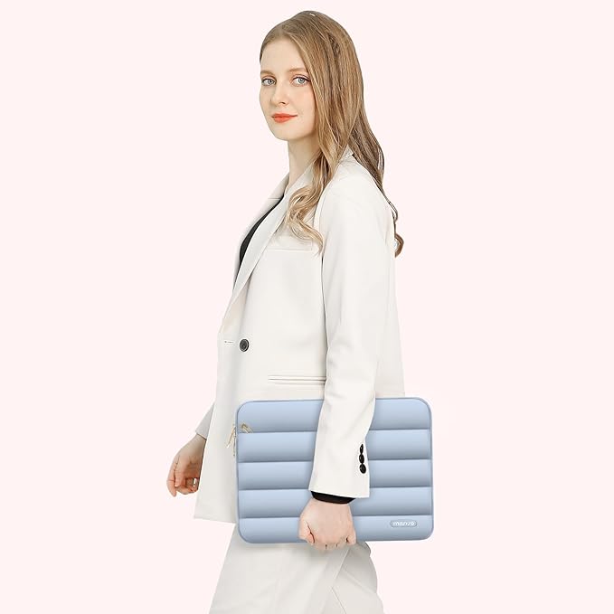 MOSISO Laptop Case 13.3 inch,13-13.3 inch Puffy Laptop Sleeve Compatible with MacBook Neo/Air 13.6 M5 M4 M3 M2 M1/Pro 13/14,HP Dell ASUS Lenovo,Polyester Horizontal Bag with Small Case, Baby Blue