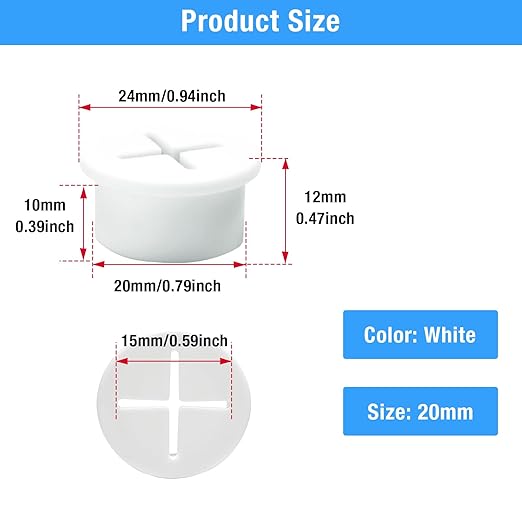 BOPOREAE Desk Grommet, 3/4 in 20 mm Silicone Rubber Grommets, White Desk Hole Cover for Cables, Flexible Wall Cord Pass Through Grommet for Office Table Computer Home Furniture Wire Organizer-8 Pcs