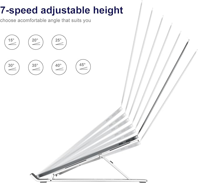 weourwe Ergonomic and Foldable Laptop Stand for Desk, Adjustable Riser, Fits All Laptops and Notebooks up to 17,Ultra-Thin,Ventilated Cooling,ABS+Silicone,Grey.