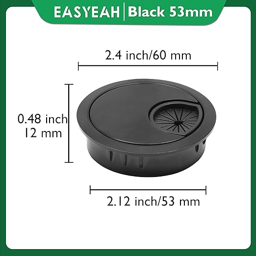 EASYEAH 2 Pcs Desk Grommet 2-1/16" / 53 mm, Desk Cord Hole Cover, Cable Grommet Metal Zinc Alloy Materilal, Desk Hole Grommet for Home & Office Pc, Detachable Cable Cord Organizer-Flat Black