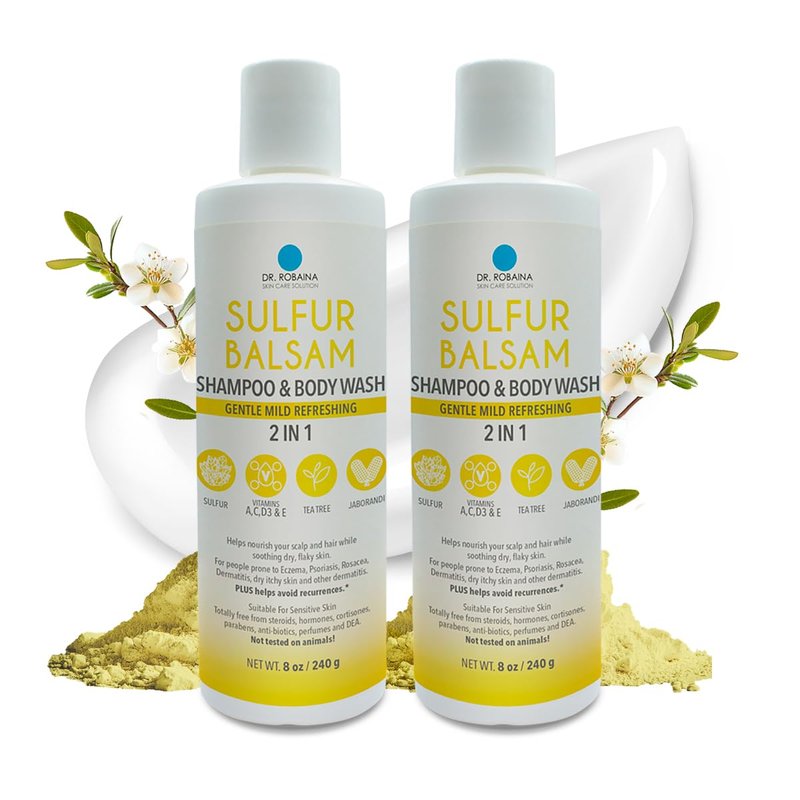 Dr. Robaina Sulfur Shampoo & Body Wash â Helps Soothe Dandruff, Seborrheic Dermatitis, Folliculitis & Itchy Scalp â Color-Safe, SLS-Free, Citrus-Mint Scent, 8 fl oz - Made in the USA