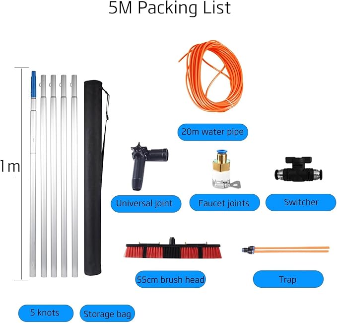 Water fed Pole Telescopic Window Cleaner,Conservatory roof/Water fed extendable Brush/Window Clean Kit roof Cleaning Tools 5poles 55brush Head