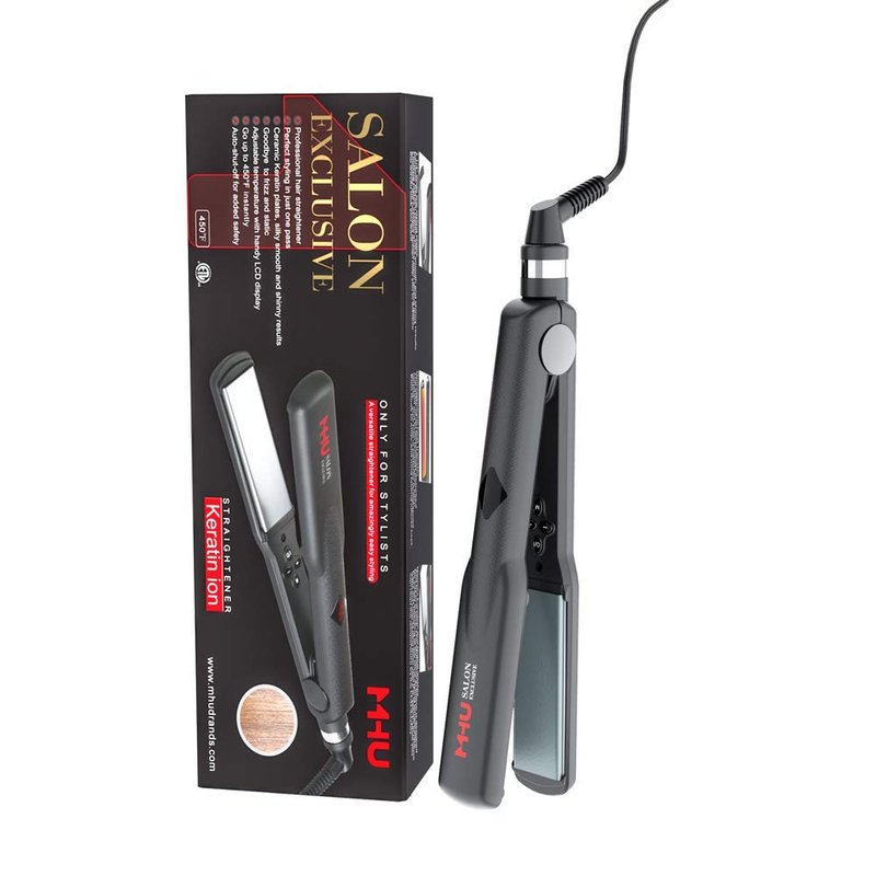 Professional Keratin Hair Straightener 1.25" Wide Flat Iron Hair Straightener Instant Heat Up Flat Iron 285â-450â, Dual Voltage, Auto Shut Off (Black)