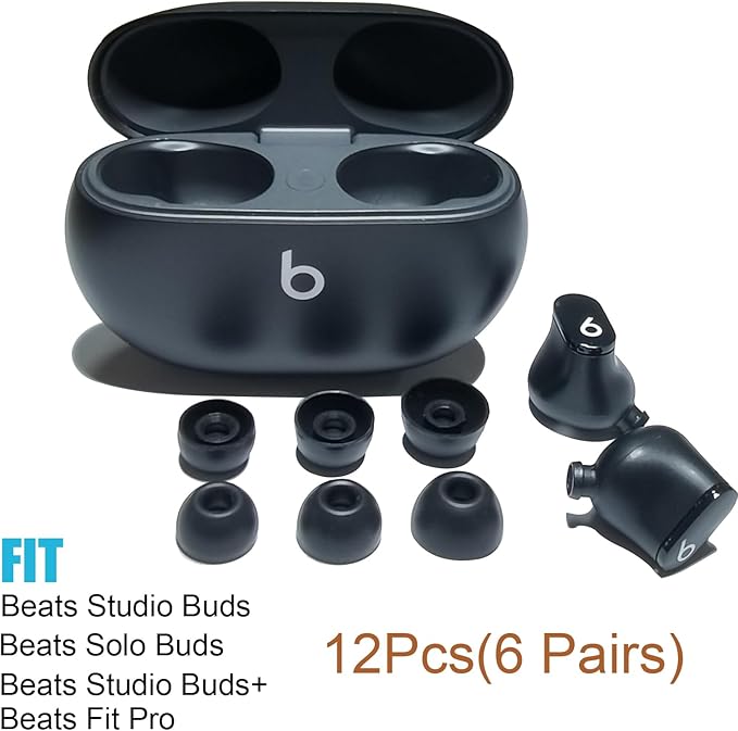 Luckvan Silicone Ear Tips for Beats Studio Buds Tips Replacement Ear Earbuds Tips for Beats Studio Buds+/Fit Pro/Solo Buds Earbuds 6 Pairs LMS Black