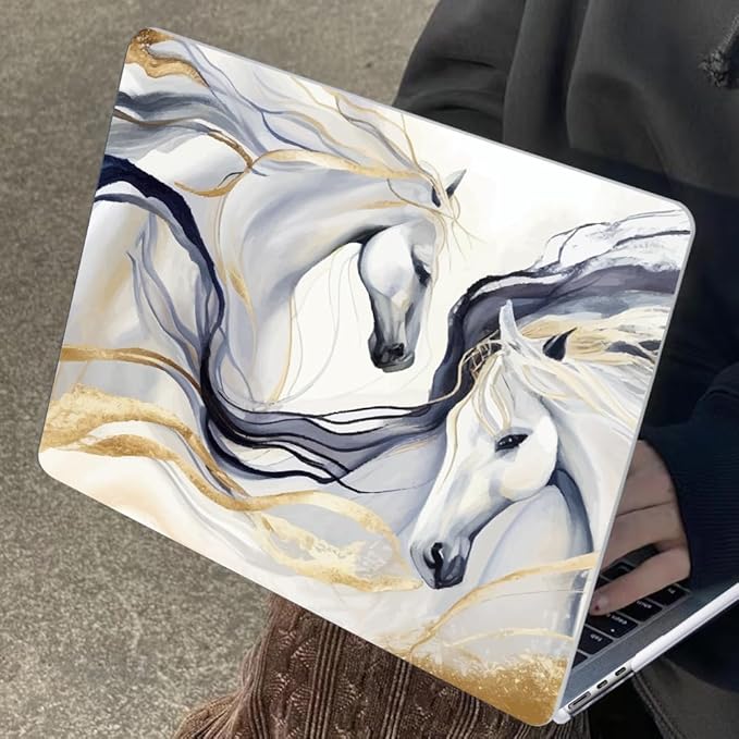 LCMOCICO Compatible with 2021 2020 2019 2018 MacBook Air 13 inch Case M1 A2337 A2179 A1932 Retina Display Touch ID, Crystal Clear Pattern Plastic Hard Shell Case for Mac Air 13 M1 2021, Unique Horse