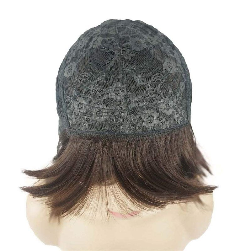 Short Straight Bob Wig with Cute Flat Bangs | Synthetic Women’s Hairpiece - 6 Chestnut Brown
