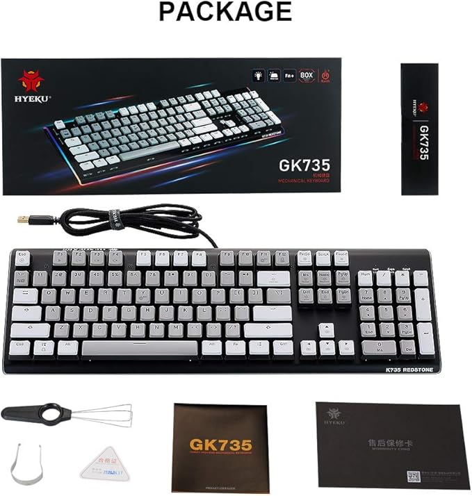Hexgears GK735 Wired Full Size Mechanical Keyboard, Aluminum Housing Built for Gamers w/Kailh Box White Switch, White Backlit + Surrounded by RGB Light Strip, 104 Keys Gaming Keyboard for PC/Mac