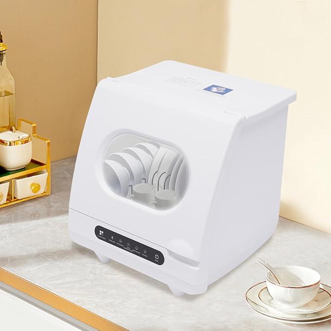 Portable Countertop Dishwasher, Mini Dishwasher, Full Panel Control Dish Washing Machine Portable Compact Dish Washing 5 Wash Programs of 2-6 Sets Dishes with 360° Spray Arms for Small-Sized Houses