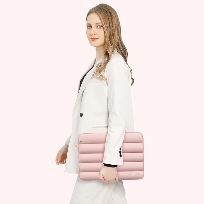 MOSISO Laptop Case 17.3 inch, 17-17.3 inch Puffy Laptop Sleeve Compatible with Dell XPS/HP Pavilion/Ideapad/Acer/Alienware/HP Omen Notebook Computer, Polyester Horizontal Bag with Small Case, Pink