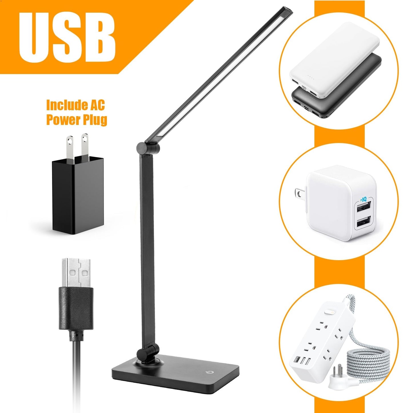 DWEPTU Rechargeable Desk Lamp LED Desk Lamps Eye-Caring Desk Lamps Dimmable Office Lamp with USB Chager Touch Control for Home Office Student Dormitory