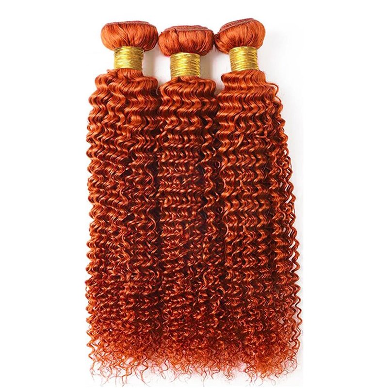 Color 350 Bundle Ginger Curly Wave Human Hair Bundles Orange Hair Weave Color 350 Orange Kinky Curly 3 Bundles 12 14 16 Inch Ginger Bundle 300G