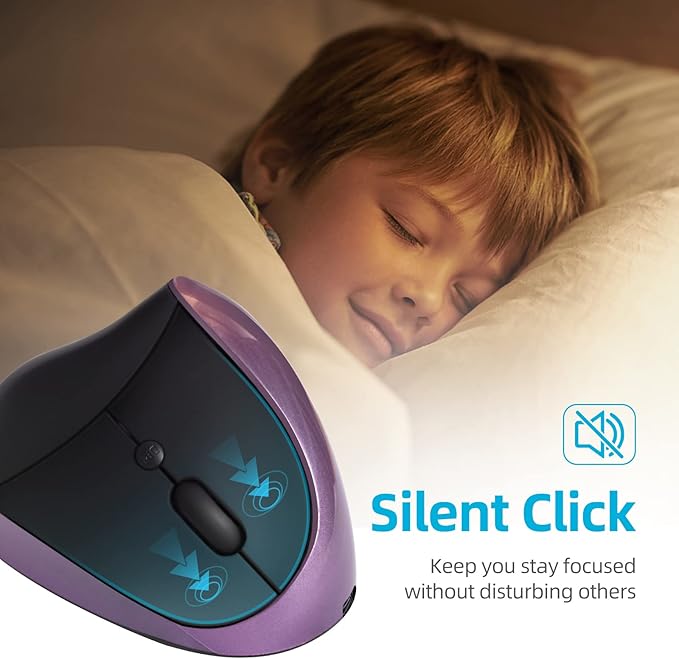 Woddlffy Ergonomic Mouse Wireless,Vertical Mouse with Silent Click Right Handed Small Mouses with 6 Buttons 1000/1200/1600 for Laptop,Desktop,PC, MacBook(Purple AA)