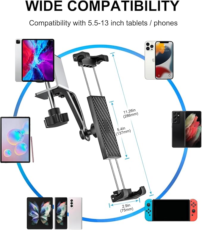 woleyi Under Cabinet Tablet Mount, Kitchen iPad Holder for Desk/Shelf/Board/Chair, 360° Adjustable Metal Clamp Stand for iPad Pro Air Mini, Galaxy Tabs, Z Fold, Fire, Surface, Switch, 4.7-13" Devices