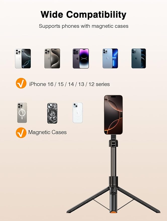 ππππ ππ©π π«ππππ for Mag-Safe Tripod for iPhone,65βExtendable Strong Magnetic Selfie Stick for iPhone with Remote,Portable Cell Phone Tripod Stand for Vlogging Vacation Travel Essentials