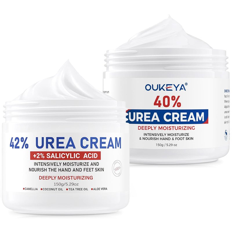 OUKEYA 42% plus Salicylic Acid 2% with 40 percent Urea Cream 40 percent Intensive Repair Treatment for Cracked Skin on Hands, Heels, Elbows, Relief for Dry FeetEnhanced Pump Dispenser Packaging 2 Pack