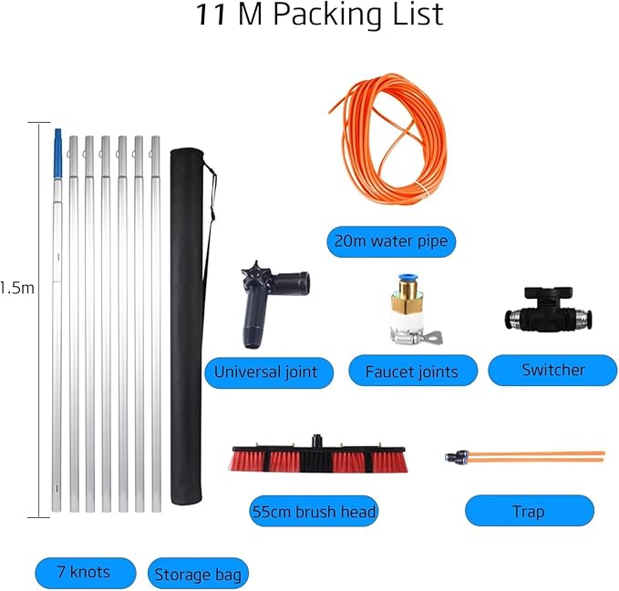 Extendable Window Cleaning kit Telescopic Brush Water Fed Extendable Brush, Cleaning Photovoltaic and Solar Panels Window Clean Extendable Cleaner Conservatory Water fed Pole 11poles 55brush