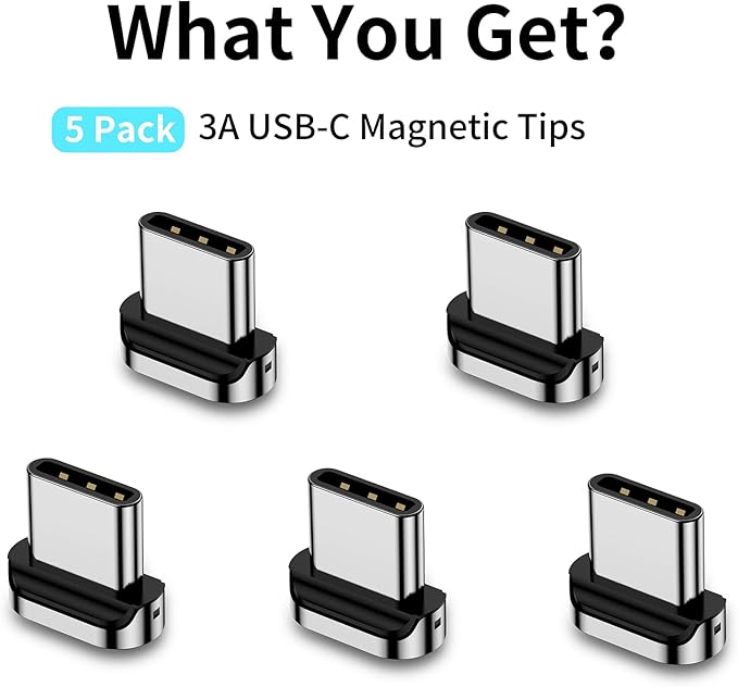 CNakdDG Magnetic Connector Tips Head for USB-C Android Devices (5 Pack), only Compatible 3A Magnetic Charging Cable