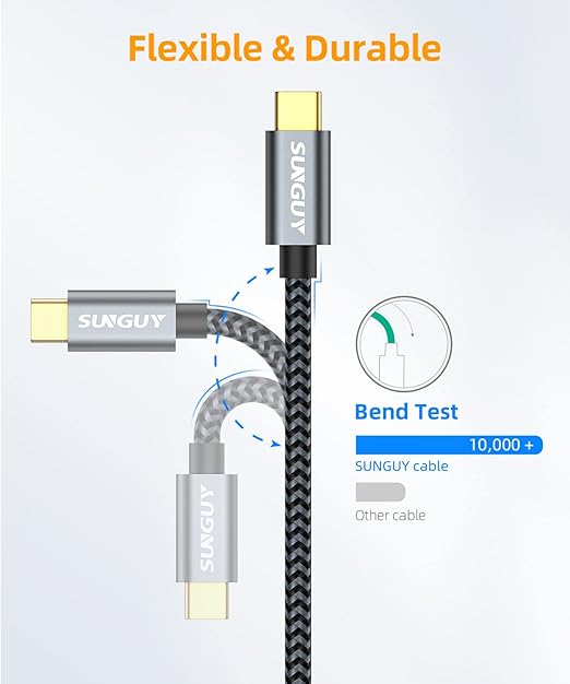SUNGUY 10Gbps Micro B to USB C Hard Drive Cable, USB 3.1 USB C to Micro B, High-Speed External Hard Drive USB C Cable for iPhone 15, MacBook Pro/Air, iPad, WD Toshiba Westgate Seagate, 1FT, 5, Grey