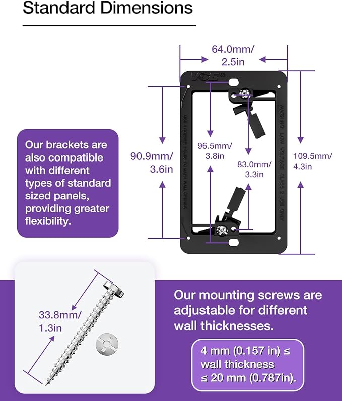 VCE Low Voltage Mounting Bracket Single Gang Wall Plate, Flush Low Voltage Box for Network, HDMI, Coaxial, Speaker, Telephone Cables, Black, 5 Pack