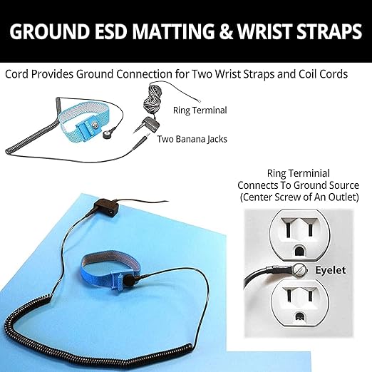 RubberStat Dual Layer ESD Compliant Workstation Rubber Table Mat Kit, Soldering, Cell Phone Repair, with Wrist Strap Set and Ground Cord - 48"x48" Green