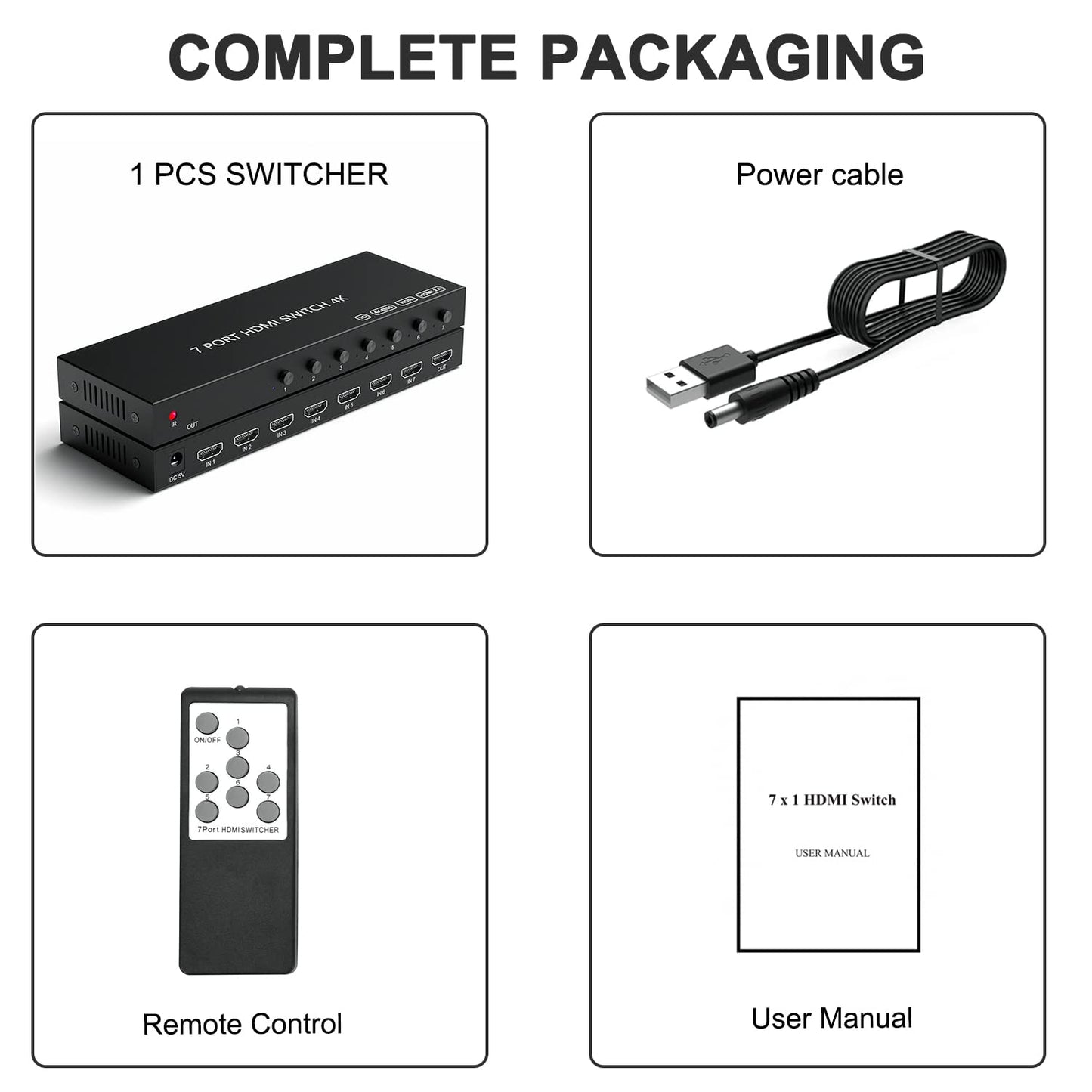 7 Way HDMI Switch 4k@60Hz HDMI Switcher 7 in 1 Out HDCP 2.0 Manual HDMI 2.0 Hub Supports 3D Compatible with Nintendo Switch/Switch OLED/Xbox/ PS5/4/3 Blu-Ray Player Fire Stick Roku Apple TV Chromeca