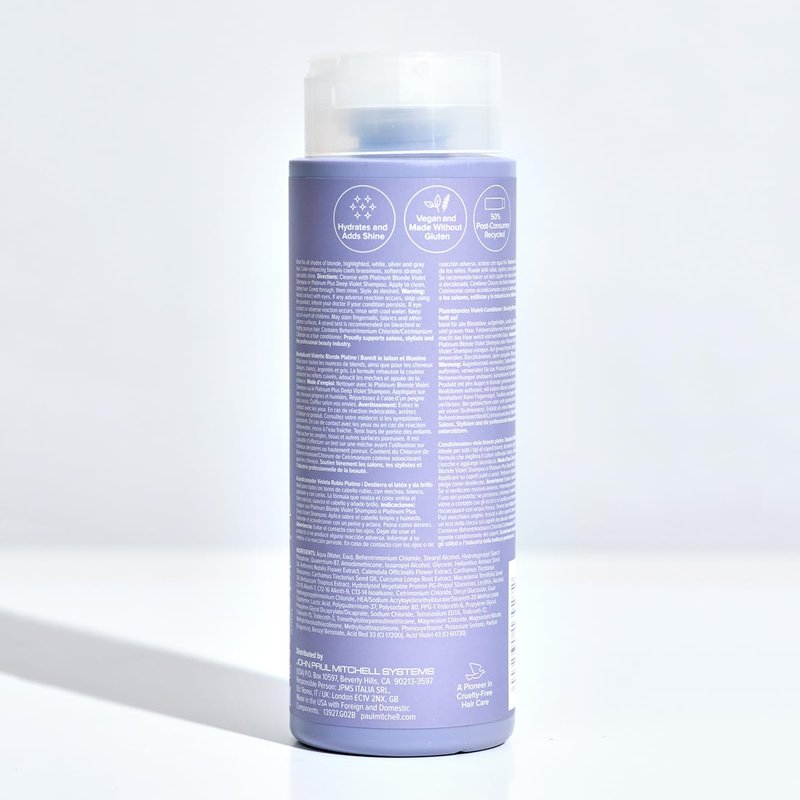 Paul Mitchell Platinum Blonde Violet Conditioner, Banishes Brass + Brightens, Ideal for Light to Medium Blonde, Silver, Gray or White Hair, 10.14 fl. oz