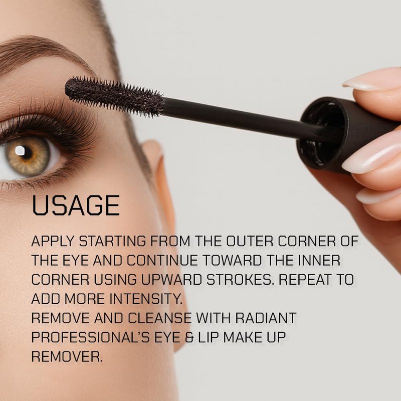 Radiant Professional Studio Mascara β Volumizing & Lengthening Mascara, Smudge-Proof, Non-Clumping, Silicone Brush, Natural Finish for Sensitive Eyes, Clean Vegan Formula, 0.30 oz (02 Electric Blue)