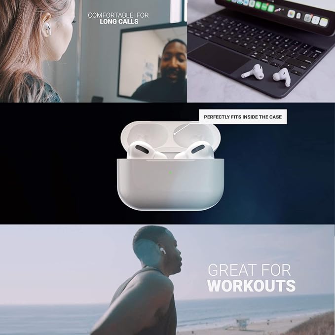 CharJenPro Patented Design Memory Foam Ear Tips for AirPods Pro and AirPods Pro 2 w/Silicone Shield. AirFoams Pro Active 2.0 Lasts 5X Longer. Replacement Tip. Lifetime Replacement. (S/M/L, White)