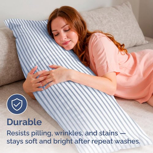 Body Pillowcases Set of 4-20x54 Long Body Pillow Case - Soft Body Pillow Cover for Sleeping & Side Sleepers - Comfy Breathable & Fade Free - Machine Washable w/Envelope Enclosure - (Blue Stripes)