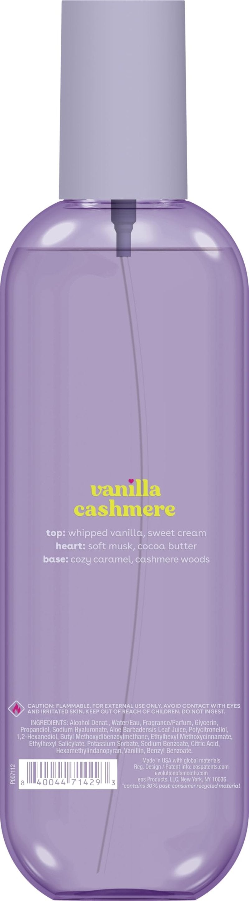 eos Cashmere Body Mist, Vanilla Musk & Cozy Caramel, Hair Mist and Body Spray for Women, Moisturizing Formula with Hyaluronic Acid, Vegan, Cruelty-Free, 6 fl oz