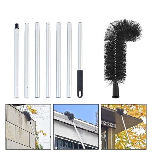Efficient Roof Dust Removal Brush - Adjustable Gutter Cleaning Tool with Durable PET Bristles (2.28m)(1.68m)