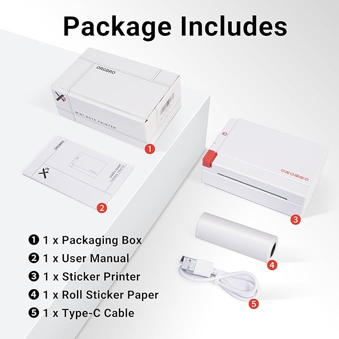 ORGBRO Sticker Printer Machine, X3 Mini Printer Print Pods Portable Thermal Inkless Sticker Maker, 2-3 Inch 300 DPI Bluetooth Pocket Printers for Smartphones, Notes, Journal, Photos, DIY, Kids Gift