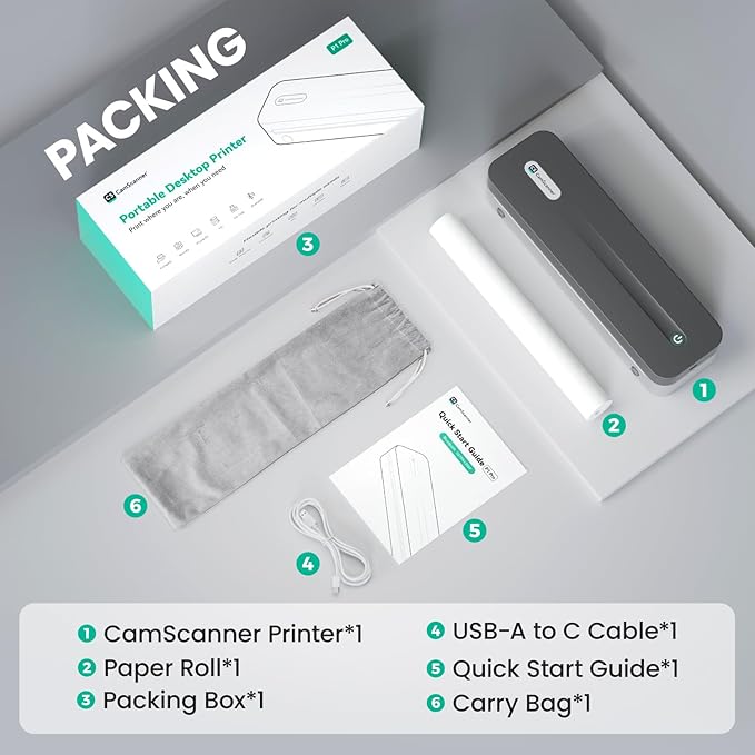 CamScanner P1 Pro Thermal Printer, Large Format Portable Bluetooth Inkless Printer with 1 Roll Paper 8.5x11 Inch, Compatible with iPhone & Computer,Home Office Essentials
