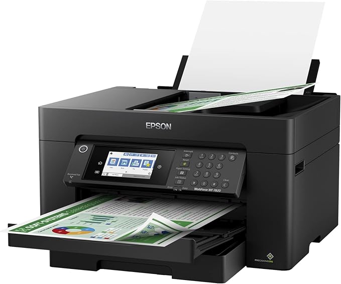Epson Workforce Pro WF-7820 Wireless Duplex All-in-One Wide-Format Printer, Copier, Scanner, and Fax with 50 Page ADF, 250 Sheet Paper Capacity and Mobile Printing, Black