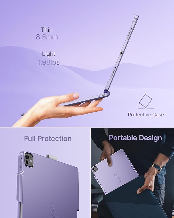 typecase Touch Case with Keyboard for iPad Pro 13"(M5/M4, 2025/2024), iPad Air 13"(M4/M3/M2, 2026/2025/2024) & iPad Pro 12.9", Trackpad, 360° Rotatable, 11-Colors Backlit, Pale Purple