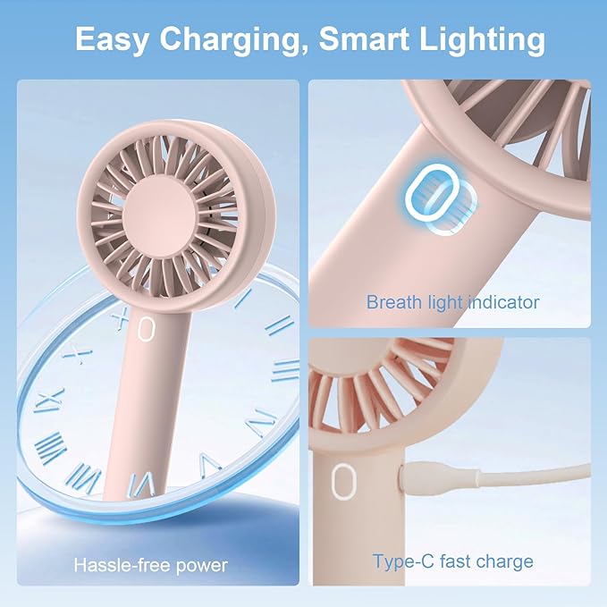 Mizong Mini Fan Portable Handheld Fan USB Rechargeable Personal Fan with Base 10H Long Lasting Battery Mini Pocket Cooling Fan for Desktop Travel Outdoor Vacation Concert Lash Makeup Use
