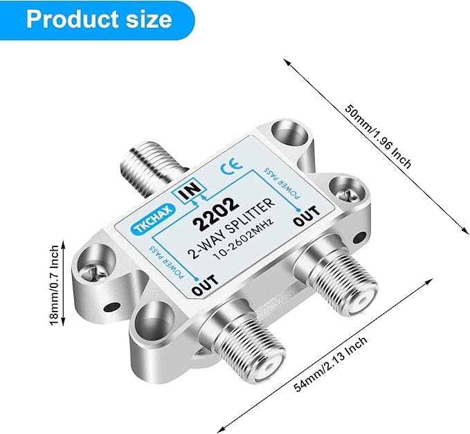 TKCHAX 2 Way Coaxial Cable Splitter,Support 10-2602MHz,RG6 RG59 Compatible,Work with MoCA2.5 and MoCA3.0,CATV, Satellite TV,Antenna,HDTV and Internet