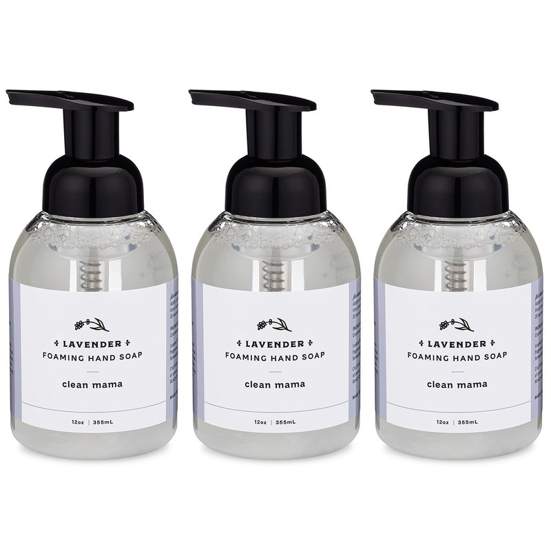 CLEAN MAMA Plant-Derived Foaming Hand Soap - Aromatic and Nourishing Hand Wash, Natural Essential Oils Infused - USDA Certified Biobased - 12 Ounce, Lavender, 3 Pack